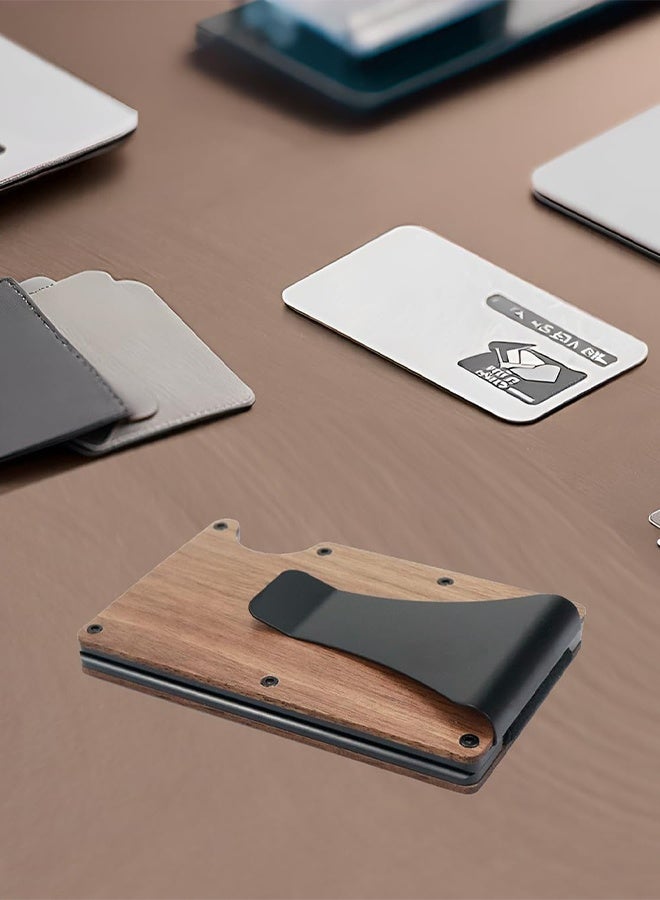 Super Slim Minimalist Front Pocket Blocking Wood Wallets for Men with Money Clip- Walnut Color - Image 4