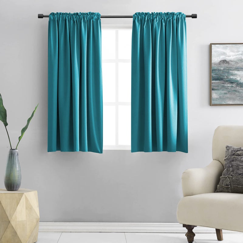 DONREN Teal Rod Pocket Blackout Curtain Drapes for Kitchen Window Treatment Energy Saving Solid Curtains 42 by 45 Inches2 Panels