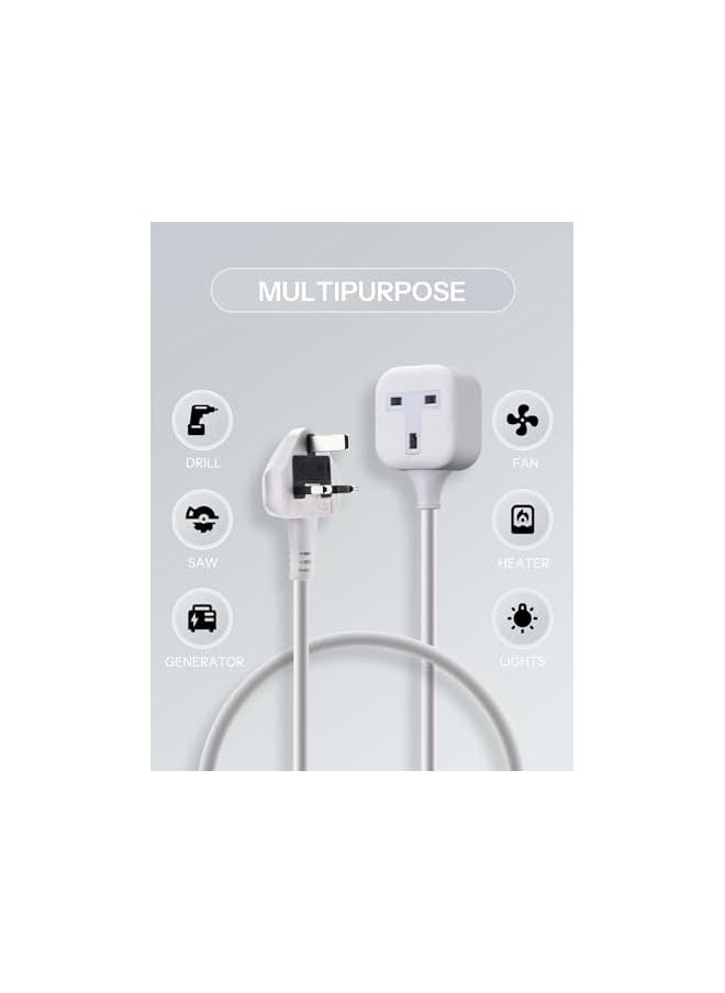 PROMASS promass 2m 1 Way Extension Cord with UK 3 Pin Plug Power Strip, Tough and Fireproof Single Extension Socket for Home & Office (White)  - Image 2