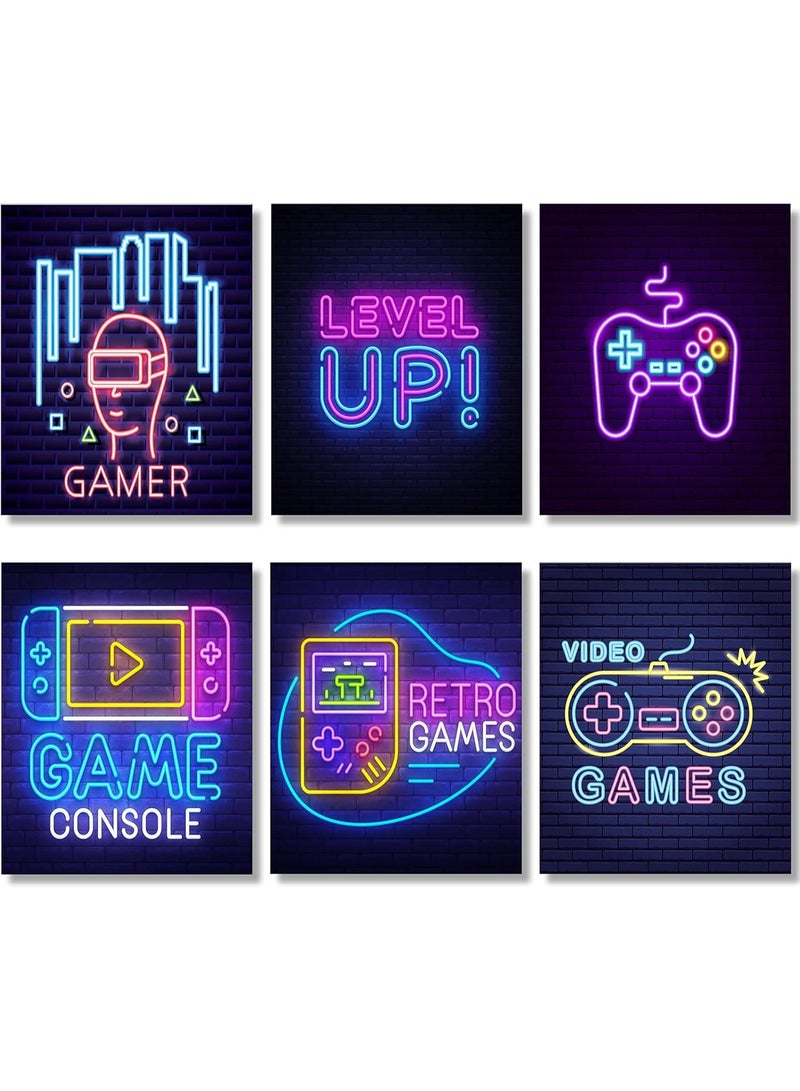 Home Trove HOME TROVE 6-Piece Video Game Canvas Poster Set – Colorful Neon Gaming Wall Art for Kids & Teens – 8x10 Inch Unframed Prints for Game Room Decor  - Image 1
