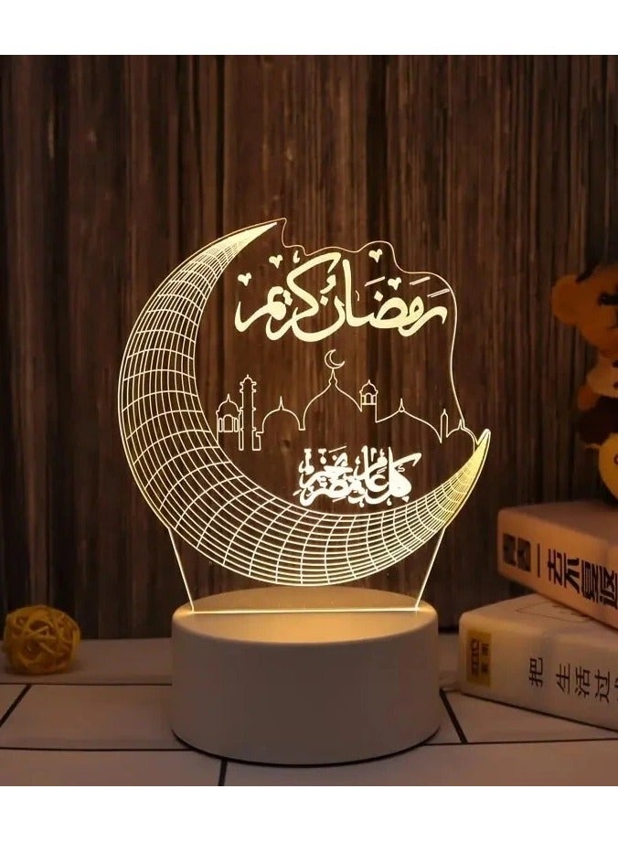 Toy Box Ramadan Crescent LED Table Lamp With Phrase Ramadan Kareem White - Image 3