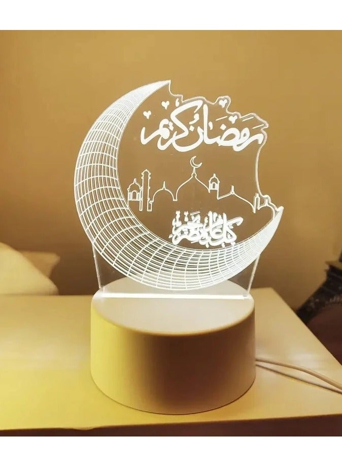 Toy Box Ramadan Crescent LED Table Lamp With Phrase Ramadan Kareem White - Image 1