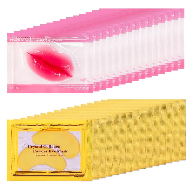 30 Pairs Lip Masks  Eye Masks 24K Gold Crystal Collagen Lip Eye Mask Moisturizing Lips Pad Spa Party Daily Labial Mask Skin Hydrating Patches for Puffy Eyes Dark Circles Wrinkles and Fine Lines