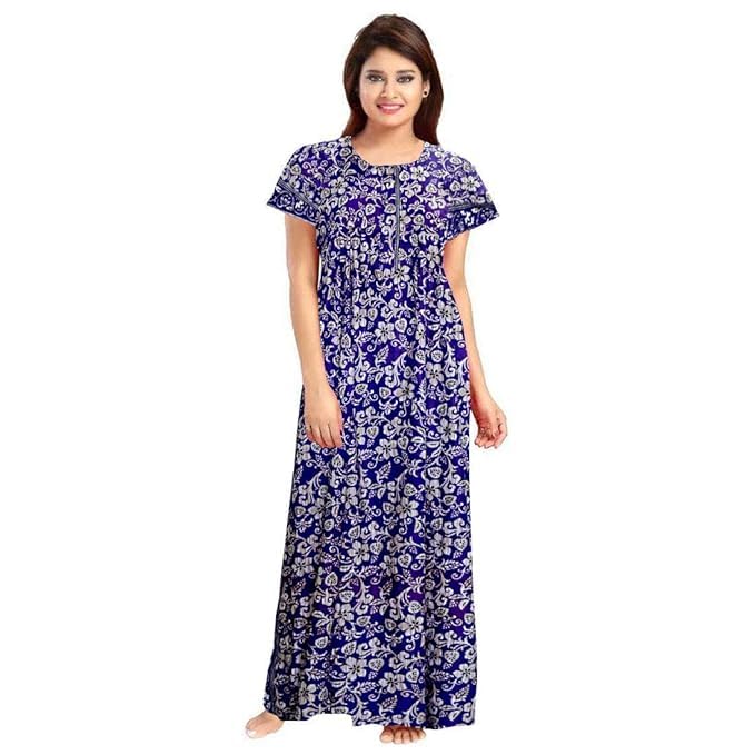 KBNBJ Women's Cotton Printed Maxi Nighty (Pack of 2) (Free Size, 01 Red & Blue) - Image 4