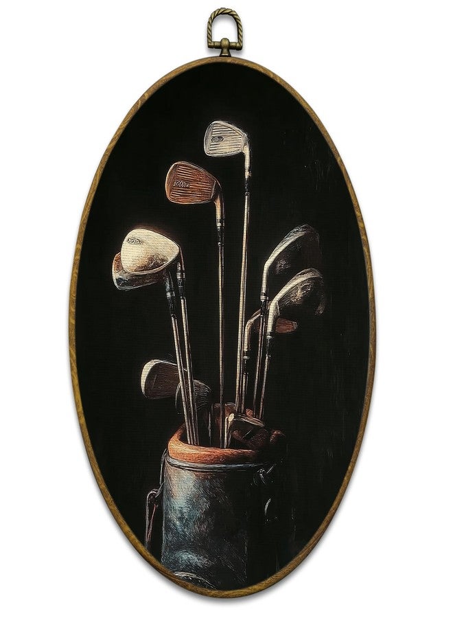 Mcehtle Vintage Golf Wall Art Decor, Golfing Gifts Framed Canvas Prints 8.6x11.4, Rustic Retro Classic Golf Bag Aesthetic Oval Wall Hanging Artwork Decorations for Home Bedroom Gym Man Cave Sport Room - Image 1