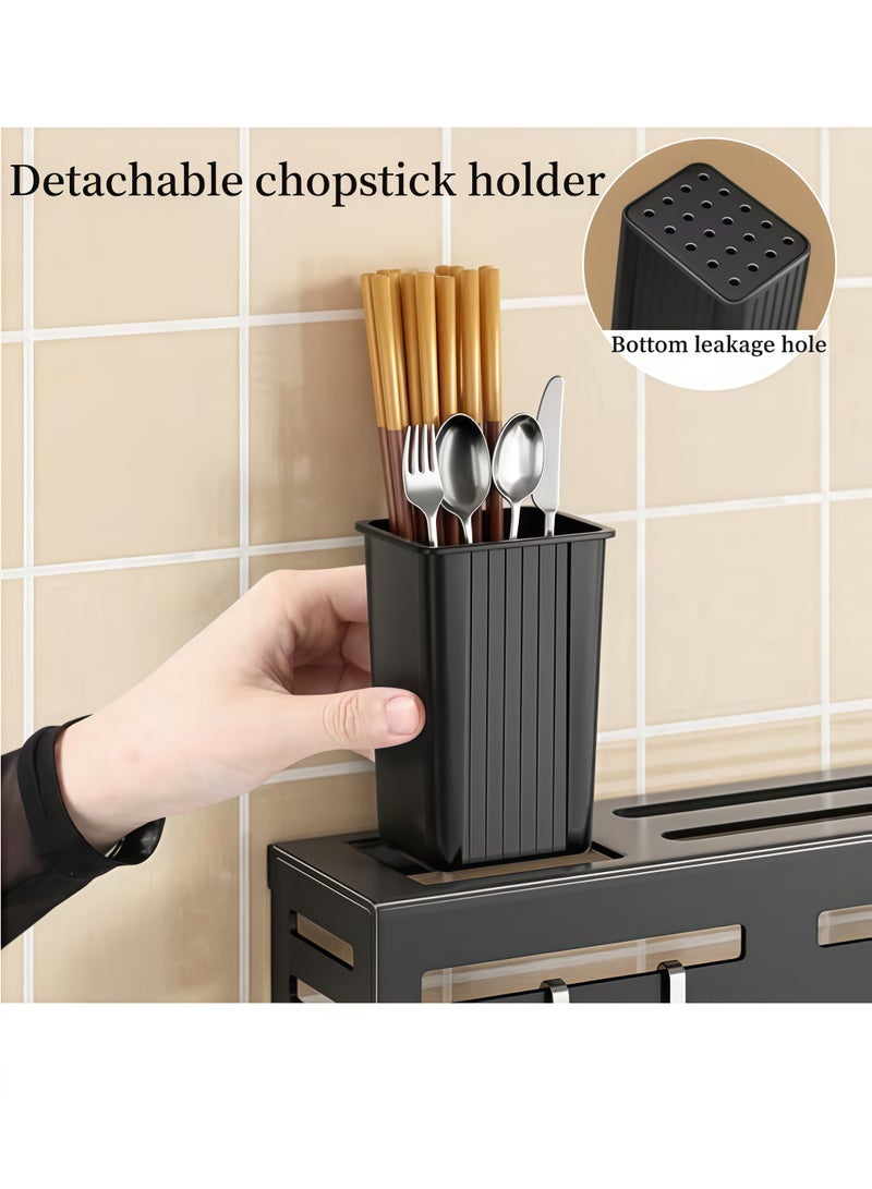 شو وو حامل سكاكين المطبخ ورف أدوات المطبخ من الفولاذ المقاوم للصدأ، حامل سكاكين مثبت على الحائط، رف توابل، لا يتطلب ثقبًا، رف تخزين للمطبخ مع 6 خطافات، حاملين لملعقتين وشوكة وعيدان تناول الطعام، قضيب منشفة، رف تخزين أدوات المائدة، حامل ملعقة وملعقة (الطول: 40 سم) - Image 5