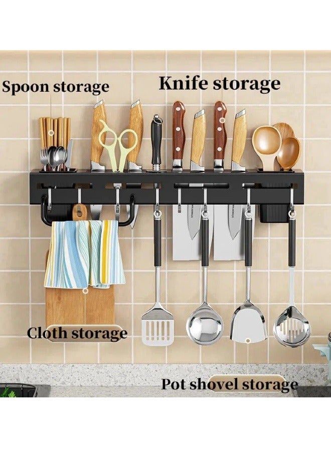 Kitchen Knife Rack, Wall Mounted Kitchen Organiser with 6 Hooks, 2 Chopstick Buckets, 1 Towel Bar, Cutlery Rack Organiser, Spatula and Spoon Hanger  - Image 3