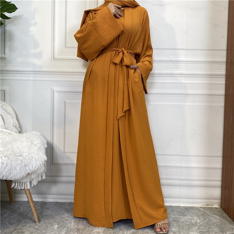 monica fashion Women's Casual Solid Color Sleeveless Dress With Pockets and Cardigan Set - Image 1
