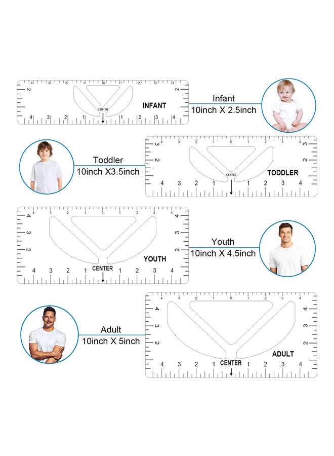 NIBEMINENT 4-Piece Alignment Craft Ruler PVC T-Shirt Measuring Tool White - Image 3