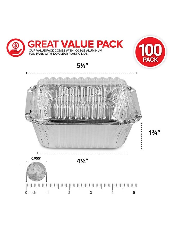 Stock Your Home Stock Your Home 1 Lb Small Aluminum Pans with Lids (100 Pack) Foil Pans + Clear Plastic Lids, Disposable Cookware, Takeout Trays with Lids - To Go Disposable Food Containers for Restaurants & Catering  - Image 3