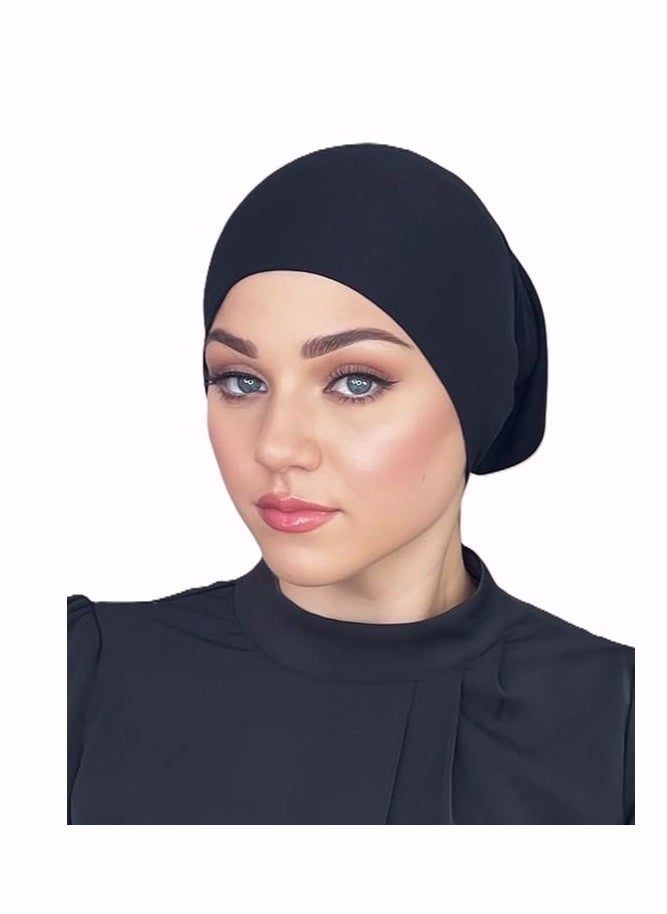 Perfectory - PERFECTORY Jersey Bonnet Tube Caps Under Scarf Head Wraps for Women Turban Hat Lightweight and Comfortable- Black - Image 1