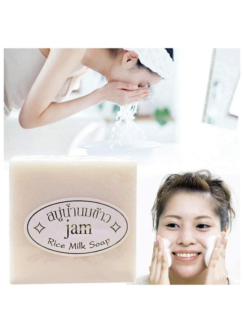 JAM Thai Rice Soap 65g Original Thai Handmade Soap Rice Milk Soap Whitening Soap Goat Milk Soap Handmade Soap(5pcs) - Image 3