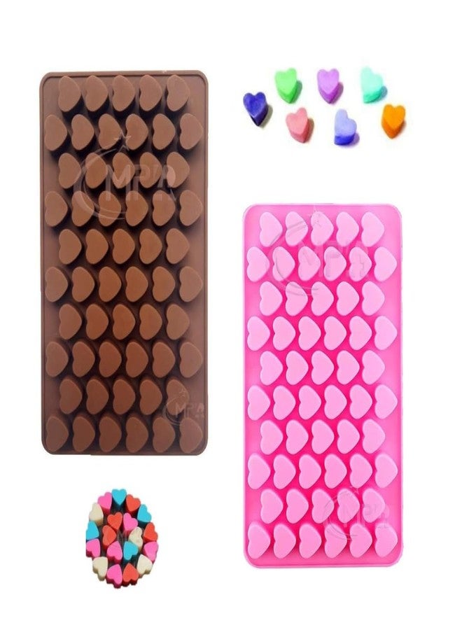 MPR4 Heart Design Silicone Mould Set | 55 Cavities Mould | Pink and Brown Chocolate Mould | Chocolate Candy Making Tray (Multicolour, Pck-2) - Image 1