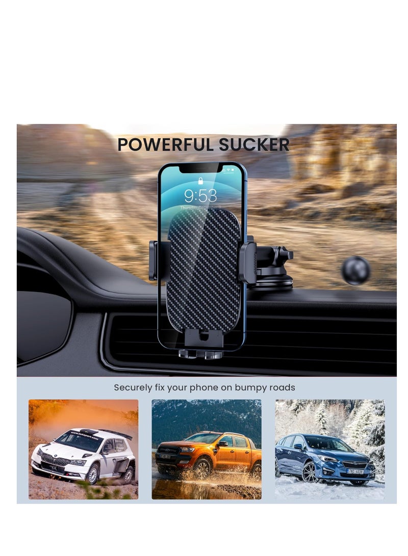 Qifutan Car Phone Holder Mount Phone Mount for Car Windshield Dashboard Air Vent Universal Hands Free Automobile Cell Phone Holder Fit for iPhone Smartphone Carbon Fiber - Image 4