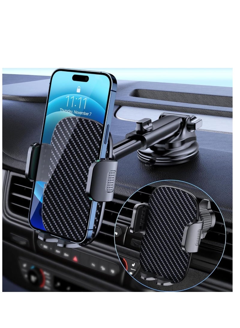 Qifutan Car Phone Holder Mount Phone Mount for Car Windshield Dashboard Air Vent Universal Hands Free Automobile Cell Phone Holder Fit for iPhone Smartphone Carbon Fiber - Image 1