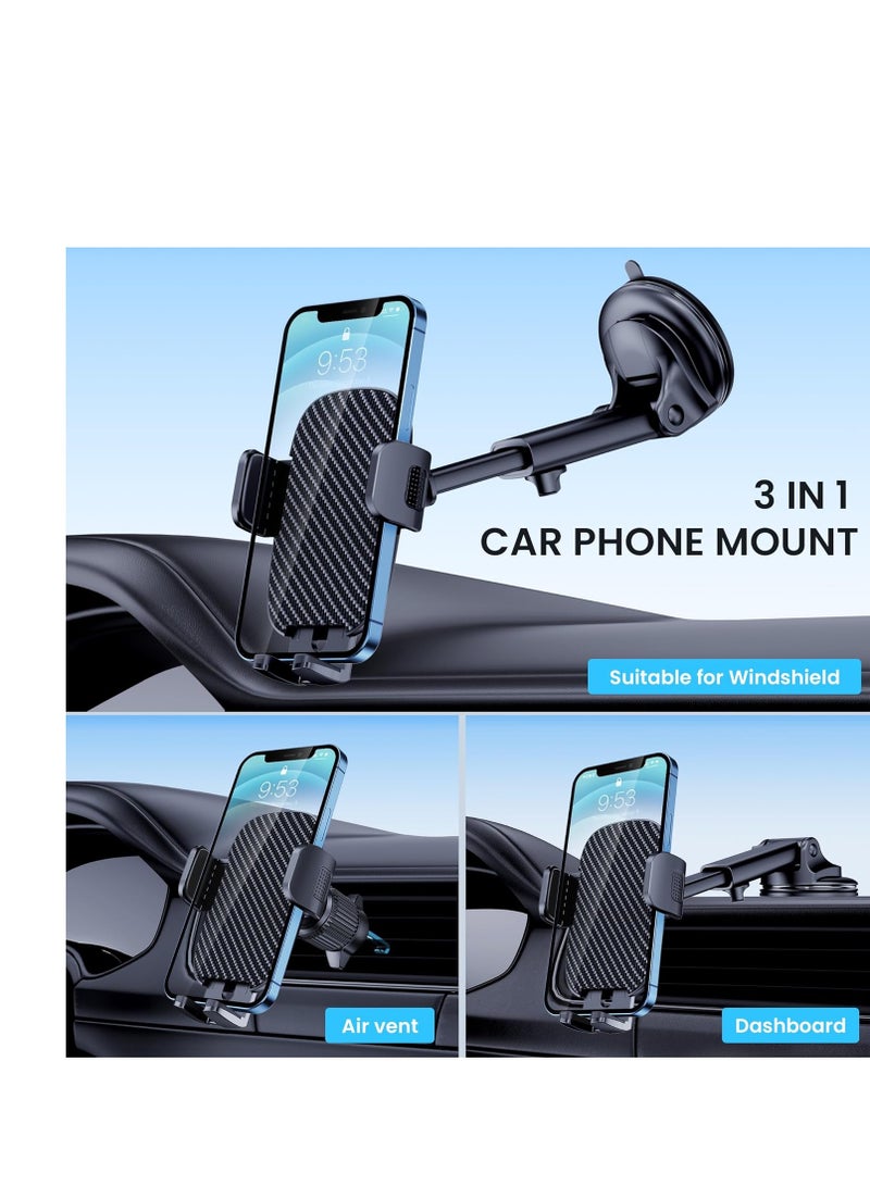 Qifutan Car Phone Holder Mount Phone Mount for Car Windshield Dashboard Air Vent Universal Hands Free Automobile Cell Phone Holder Fit for iPhone Smartphone Carbon Fiber - Image 3