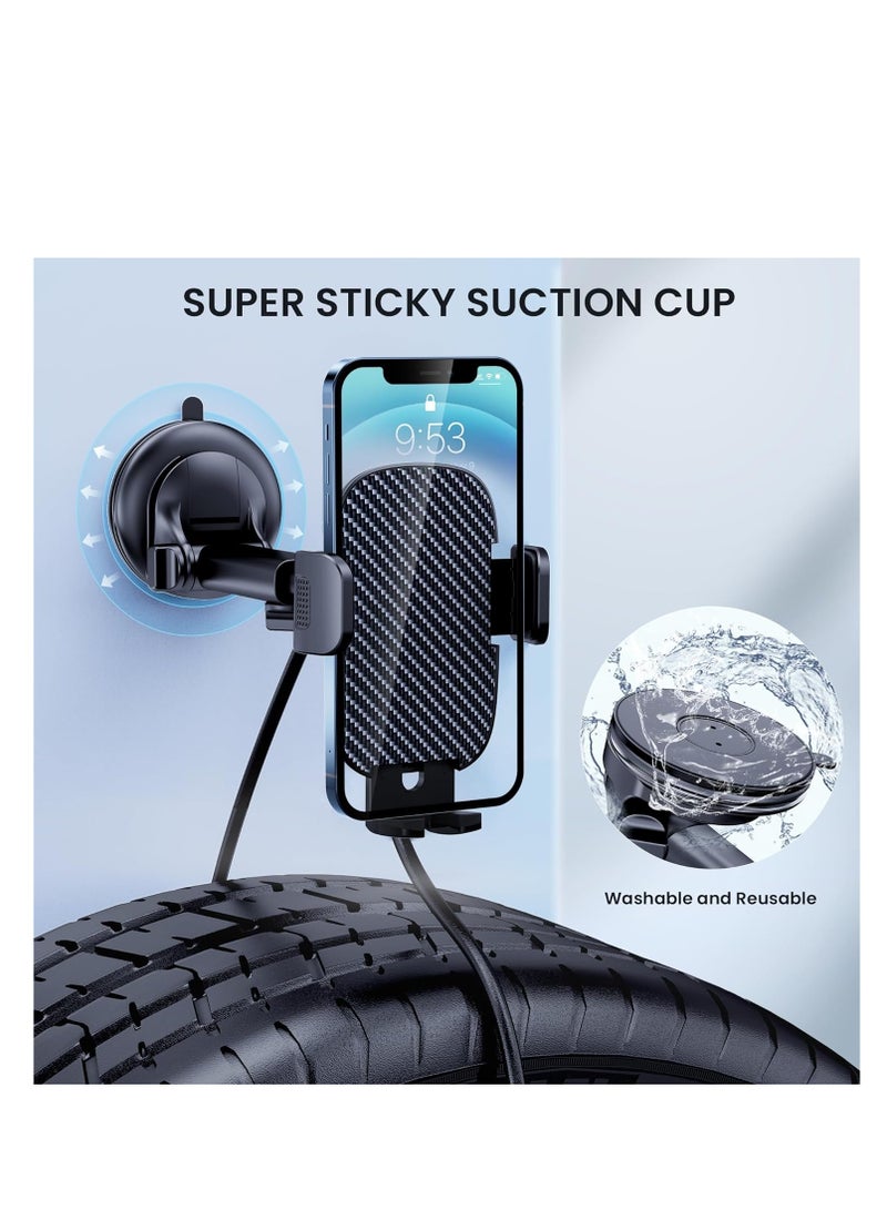 Qifutan Car Phone Holder Mount Phone Mount for Car Windshield Dashboard Air Vent Universal Hands Free Automobile Cell Phone Holder Fit for iPhone Smartphone Carbon Fiber - Image 5