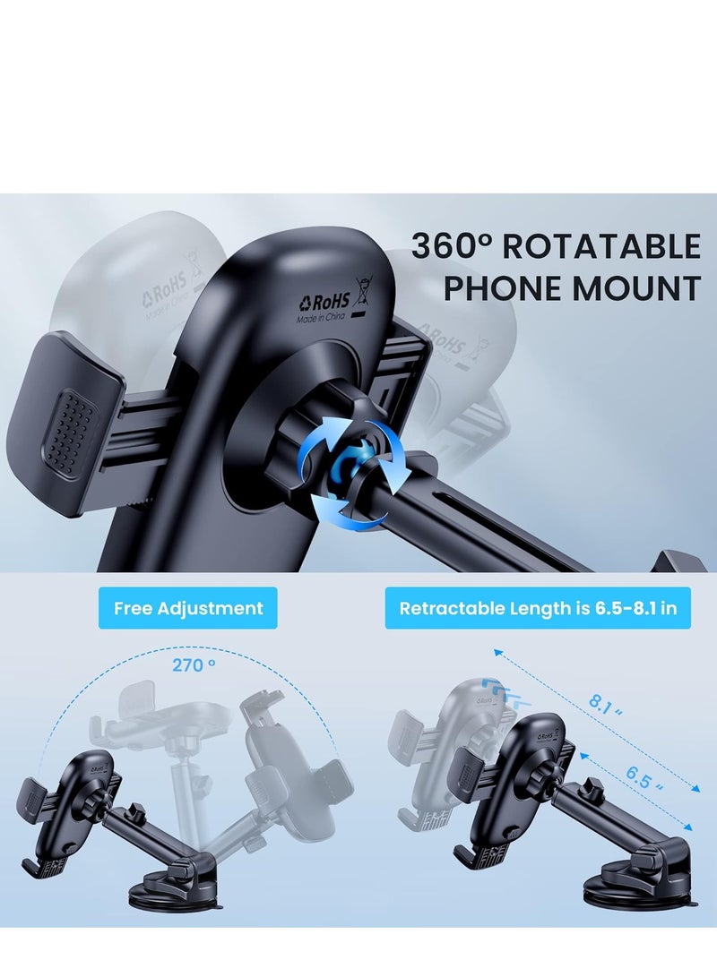 Qifutan Car Phone Holder Mount Phone Mount for Car Windshield Dashboard Air Vent Universal Hands Free Automobile Cell Phone Holder Fit for iPhone Smartphone Carbon Fiber - Image 2