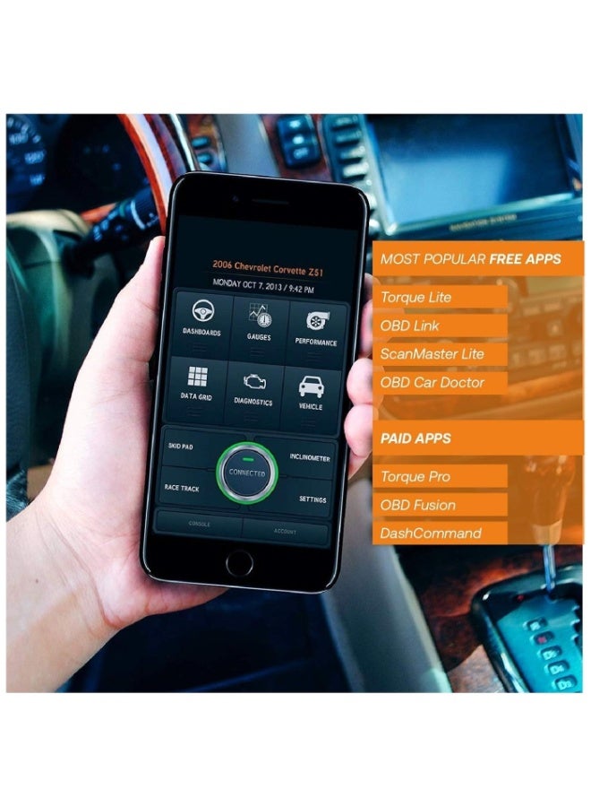 ترييو ماسح OBD2 متوافق مع بلوتوث ELM327 لـ Android وiOS - أداة فحص السيارات لفحص ضوء المحرك، قارئ أكواد الأعطال، أداة تشخيص سيارات (نسخة بلوتوث) - Image 5