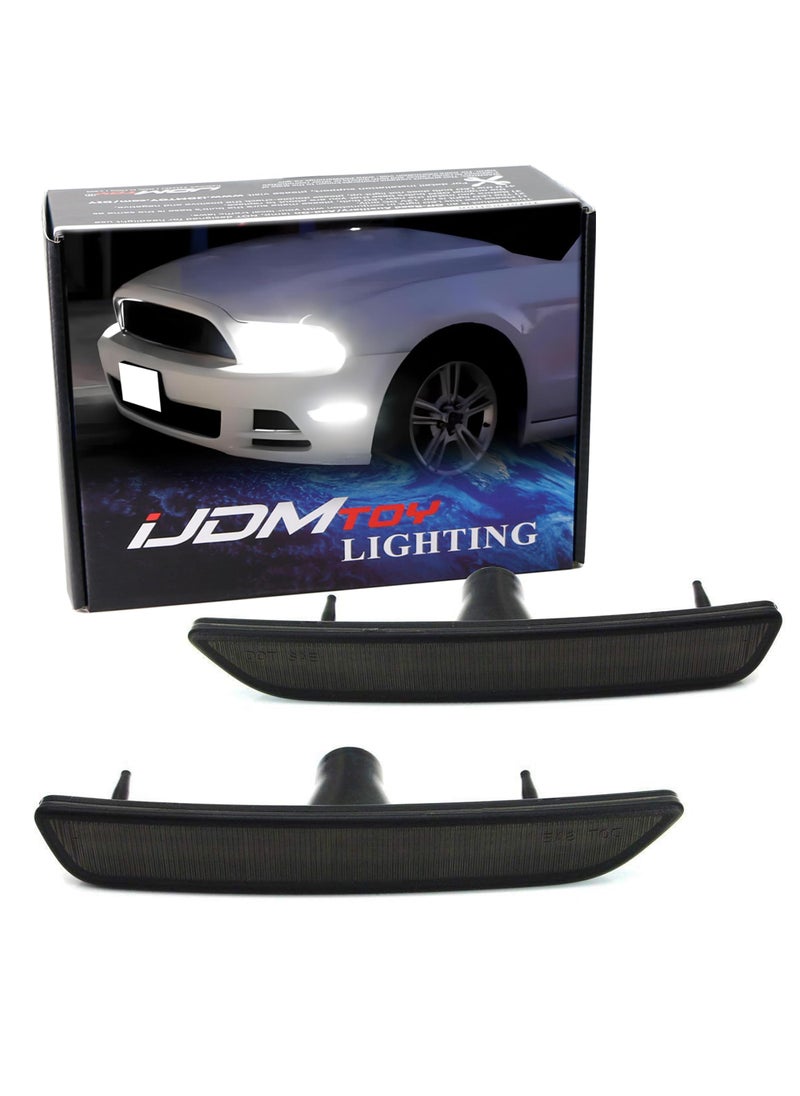 iJDMTOY iJDMTOY Smoked Lens 27-SMD White Full LED Side Marker Light Assembly Kit, Compatible with Ford 2010-2014 Mustang Front Bumper  - Image 1
