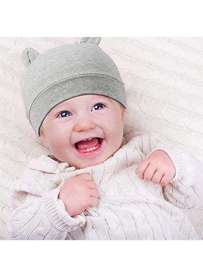 Geyoga 6 Pieces Newborn Baby Hat Bear Ears Infant Caps Baby Boy Girl Toddler Hats Infant Beanie Caps for 0-3 Months (Black White, Black, Navy Blue, Black Gray, Gray, White,Classic) - Image 2