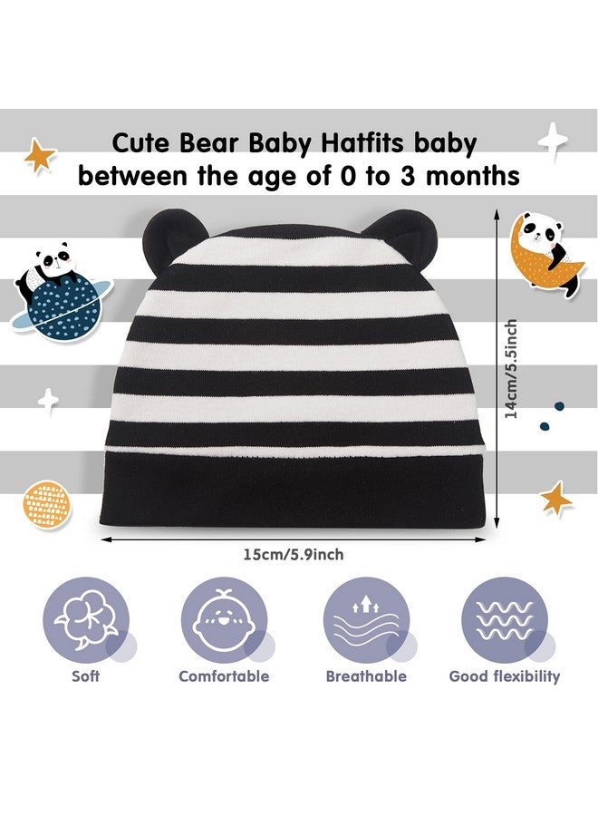 Geyoga 6 Pieces Newborn Baby Hat Bear Ears Infant Caps Baby Boy Girl Toddler Hats Infant Beanie Caps for 0-3 Months (Black White, Black, Navy Blue, Black Gray, Gray, White,Classic) - Image 5
