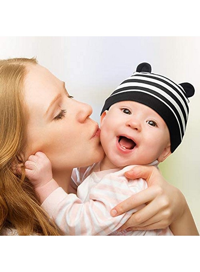 Geyoga 6 Pieces Newborn Baby Hat Bear Ears Infant Caps Baby Boy Girl Toddler Hats Infant Beanie Caps for 0-3 Months (Black White, Black, Navy Blue, Black Gray, Gray, White,Classic) - Image 3
