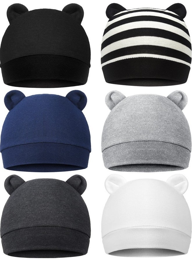 Geyoga 6 Pieces Newborn Baby Hat Bear Ears Infant Caps Baby Boy Girl Toddler Hats Infant Beanie Caps for 0-3 Months (Black White, Black, Navy Blue, Black Gray, Gray, White,Classic) - Image 1
