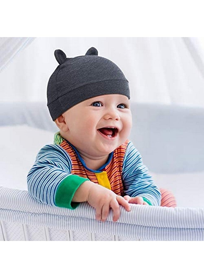 Geyoga 6 Pieces Newborn Baby Hat Bear Ears Infant Caps Baby Boy Girl Toddler Hats Infant Beanie Caps for 0-3 Months (Black White, Black, Navy Blue, Black Gray, Gray, White,Classic) - Image 4