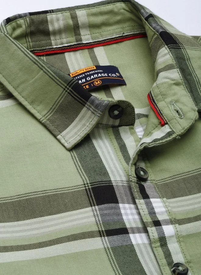 شركة المرآب الهندية Men Slim Fit Checkered Full Sleeves Spread Collar Casual Shirt