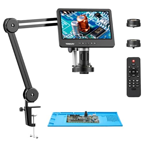 TOMLOV DM602 Flex Digital Soldering Microscope 2000x, Flexible Arm, 10.1" HDMI Microscope with 3 Lens, Coin Magnifier with Ring Light, Adults LCD Video Magnifying Glass, Electronic Repair Mat,64GB - Image 1