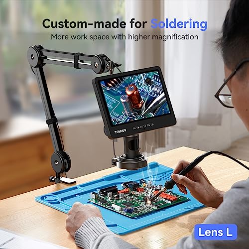TOMLOV DM602 Flex Digital Soldering Microscope 2000x, Flexible Arm, 10.1" HDMI Microscope with 3 Lens, Coin Magnifier with Ring Light, Adults LCD Video Magnifying Glass, Electronic Repair Mat,64GB - Image 3