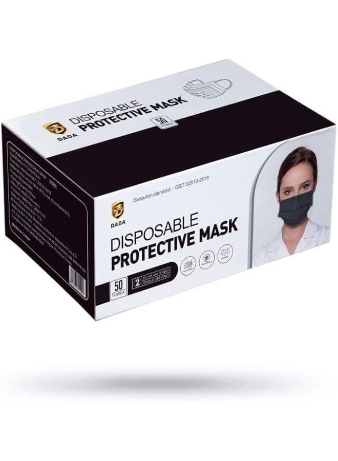 دادا كمامة وجه للاستخدام مرة واحدة مع حلقة أذن مريحة (50 قطعة، أسود) - Image 3