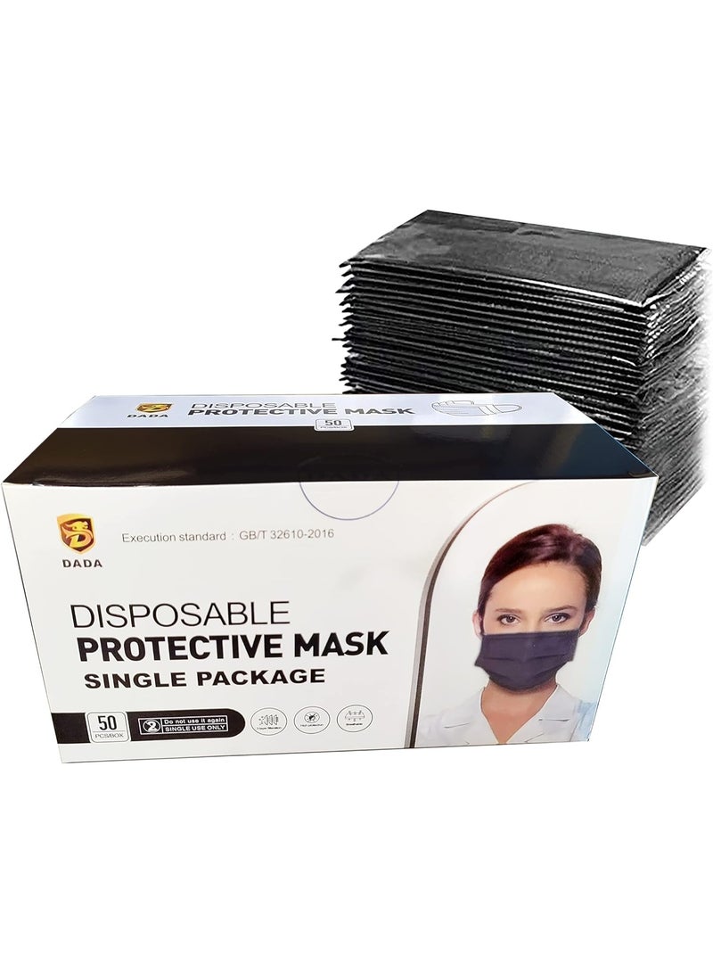 دادا كمامة وجه للاستخدام مرة واحدة مع حلقة أذن مريحة (50 قطعة، أسود) - Image 5