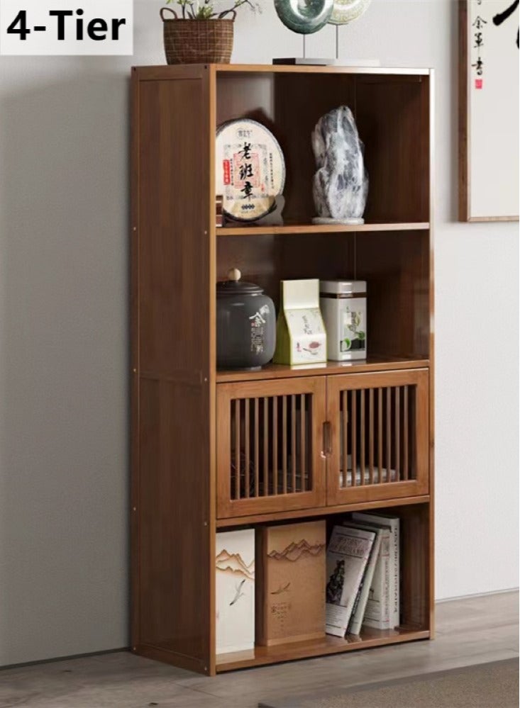 Kutis 4-Tier Bookcase Living Room Display Shelf Storage Rack Bamboo Brown 60x25x123 cm - Image 1