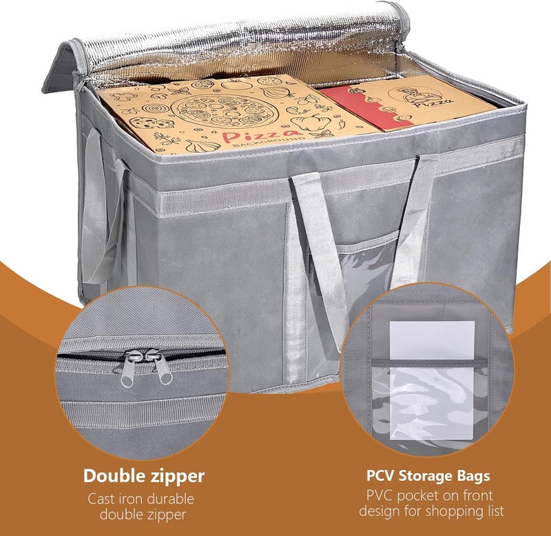 Yalin XXXL Large Insulated Cooler Bag, Styrofoam Cooler of Keep Food Hot or Cold, Reusable Double Zipper Food Delivery Bag for Grocery Shopping, 23" W x 15" H x 14" D (Grey, 3XL) - Image 3
