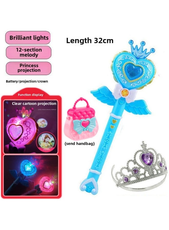 Children's Little Girl Toy Little Magic Fairy Luminous Flash Magic Wand Fairy Wand Transformation Magic Wand Birthday Wholesale-Color:Blue Magic Wand + Crown + Handbag [free Battery]  - Image 1