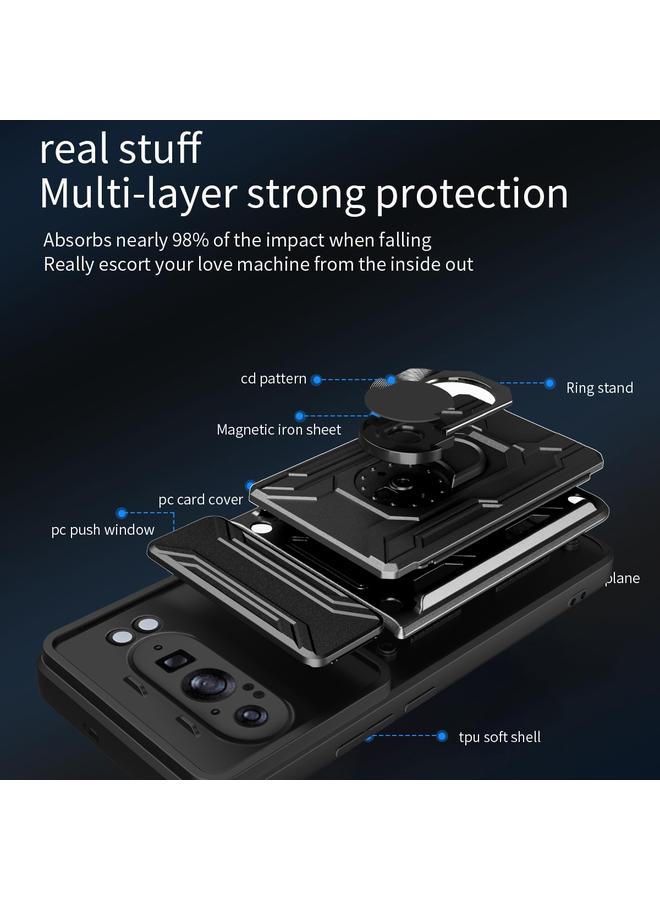 اس-توب جراب لهاتف Google Pixel 9 Pro XL مزود بغطاء منزلق من مادة TPU+PC مع فتحة للبطاقات - Image 4