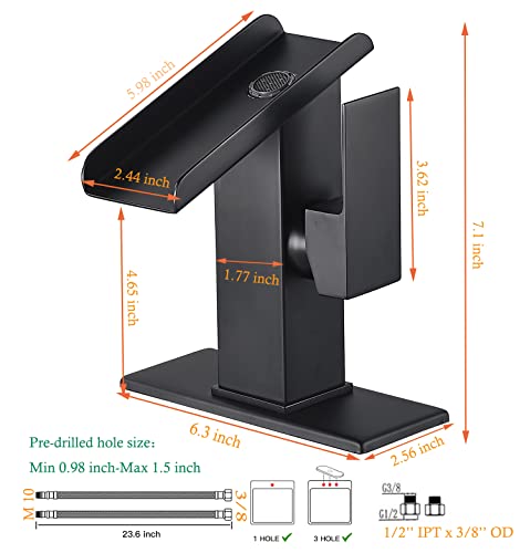 Chiczam Black Bathroom Faucet Waterfall 1 Hole Bath Lavatory Vanity Sink Faucet Single Handle Modern Basin Tap Brass Deck Mount Commercial - Image 3