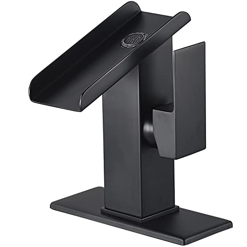 Chiczam Black Bathroom Faucet Waterfall 1 Hole Bath Lavatory Vanity Sink Faucet Single Handle Modern Basin Tap Brass Deck Mount Commercial - Image 1