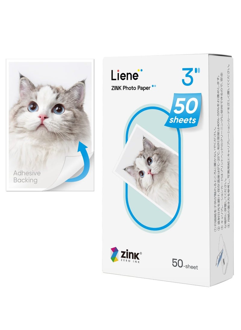 Liene - Liene Zink Photo Paper 2x3″ 50 Sheets, Liene Premium Photo Printer Paper with Adhesive Back, Waterproof, Smudge Proof, Tear Proof, Instant Photo Paper Compatible with Liene 2x3″ Photo Printer Scrapbook - Image 1
