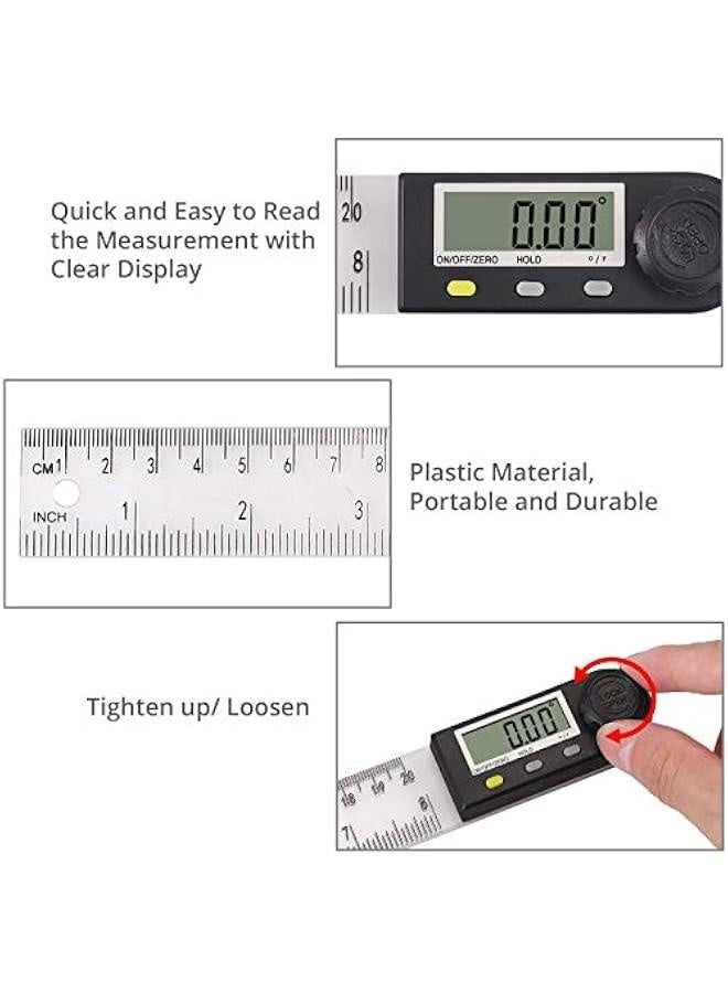 Digital Angle Finder,  Popular 8 Inch/200mm PVC Plastic Protractor Angle Ruler 0-360°Digital Inclinometer Electronic Digital Angle Ruler with LCD Display for Woodworking Construction etc. - Image 3
