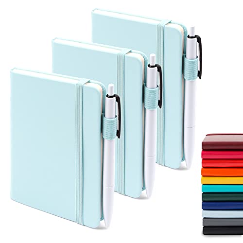 feela 3 Pack Pocket Small Notebook Journals, Mini Cute Memo Notepad Hardcover College Ruled Lined Journals with Pen Holder for Women Girls Office School, with 3 Black Pens, 3.5”x 5.5”, A6, Sky Blue - Image 1