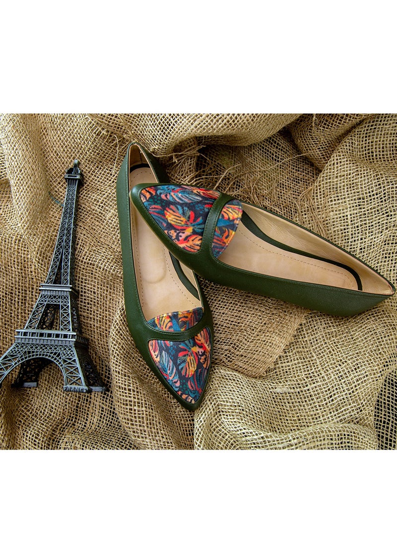 Tat Ballerina Flat Leather with Printed Fabric Part 