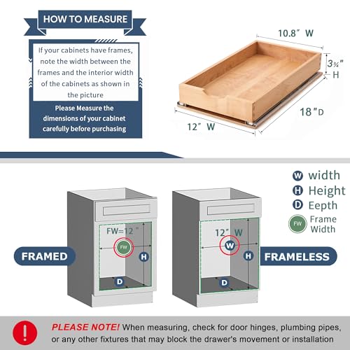Draworia Pull Out Cabinet Drawers - 6x2 Size Options (12-23'W,18-21'D), Pre-Assembled with Soft Close Slides, Solid Beechwood, Easy Installation(12'W x 18'D) - Image 4