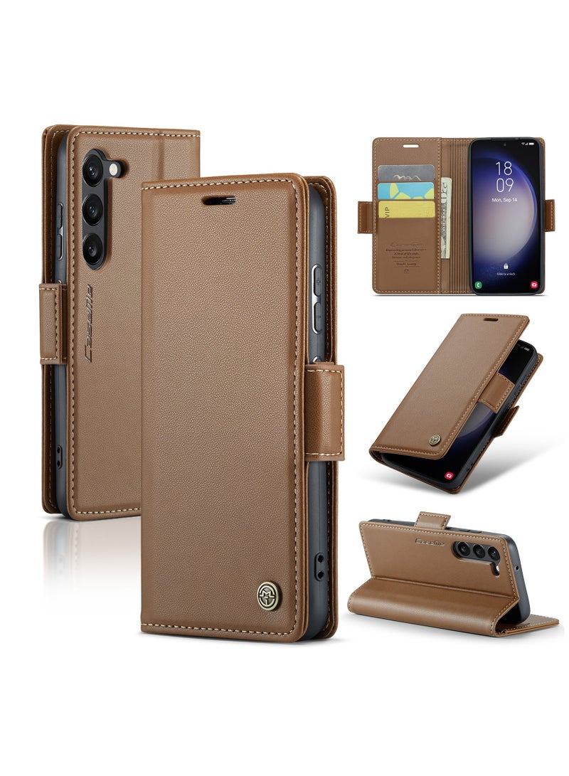 CaseMe Flip Wallet Case For Samsung Galaxy S24 , [RFID Blocking] PU Leather Wallet Flip Folio Case with Card Holder Kickstand Shockproof Phone Cover (Brown)  - Image 2