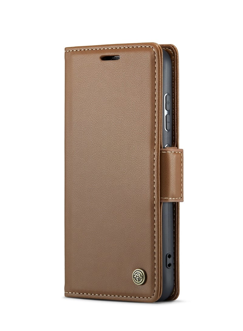 CaseMe Flip Wallet Case For Samsung Galaxy S24 , [RFID Blocking] PU Leather Wallet Flip Folio Case with Card Holder Kickstand Shockproof Phone Cover (Brown)  - Image 5