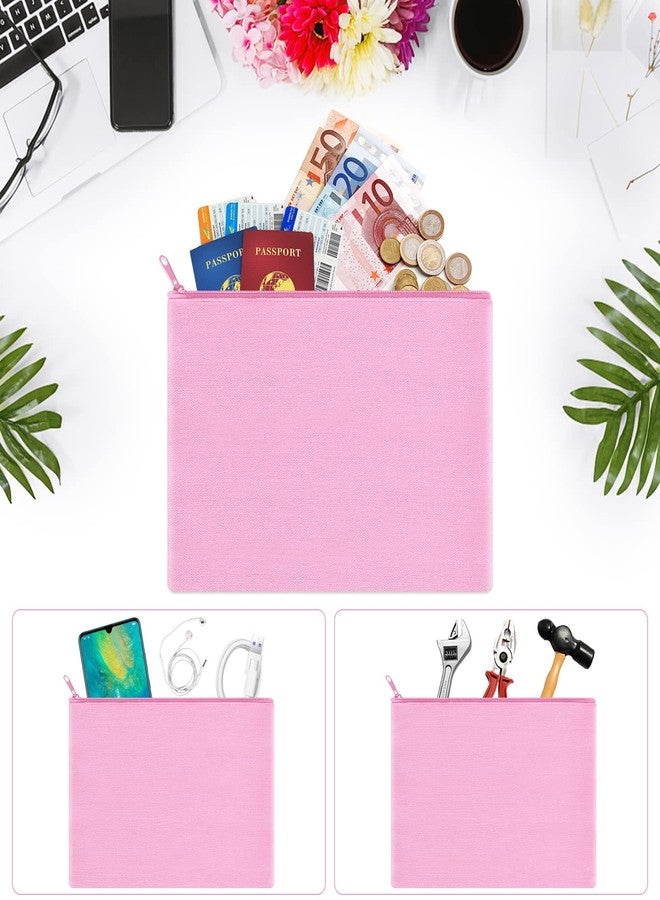 Sinzip 12 Pieces Cotton Canvas Makeup Bag, Multipurpose Cosmetic Bag with Zipper Travel Toiletry Pouch, Blank DIY Craft Bag (Pink, L) - Image 4
