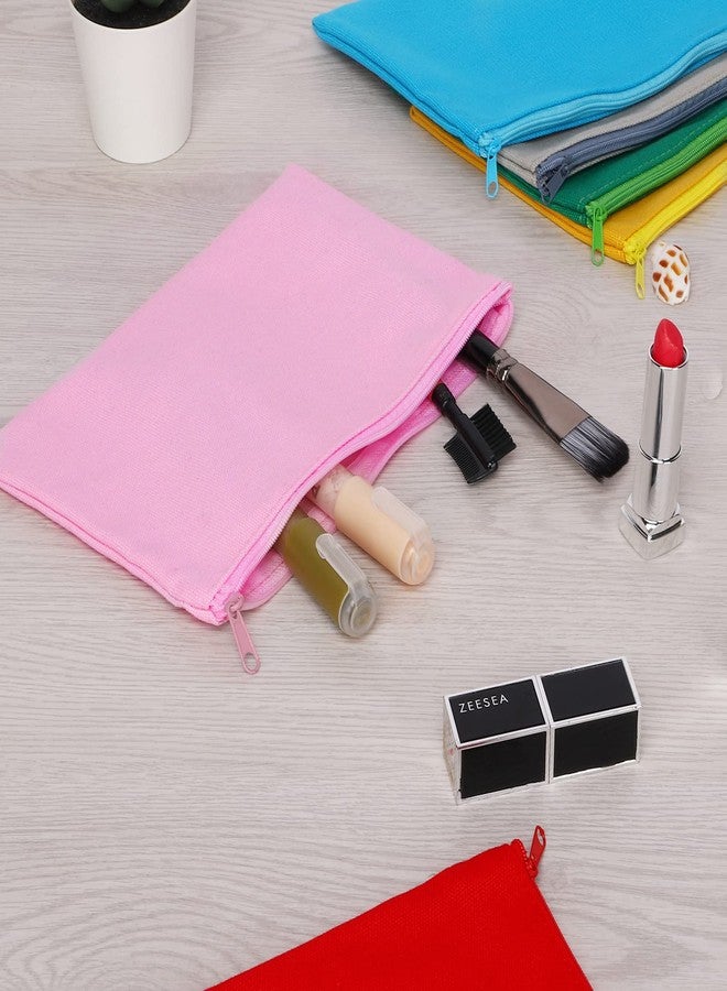 Sinzip 12 Pieces Cotton Canvas Makeup Bag, Multipurpose Cosmetic Bag with Zipper Travel Toiletry Pouch, Blank DIY Craft Bag (Pink, L) - Image 3
