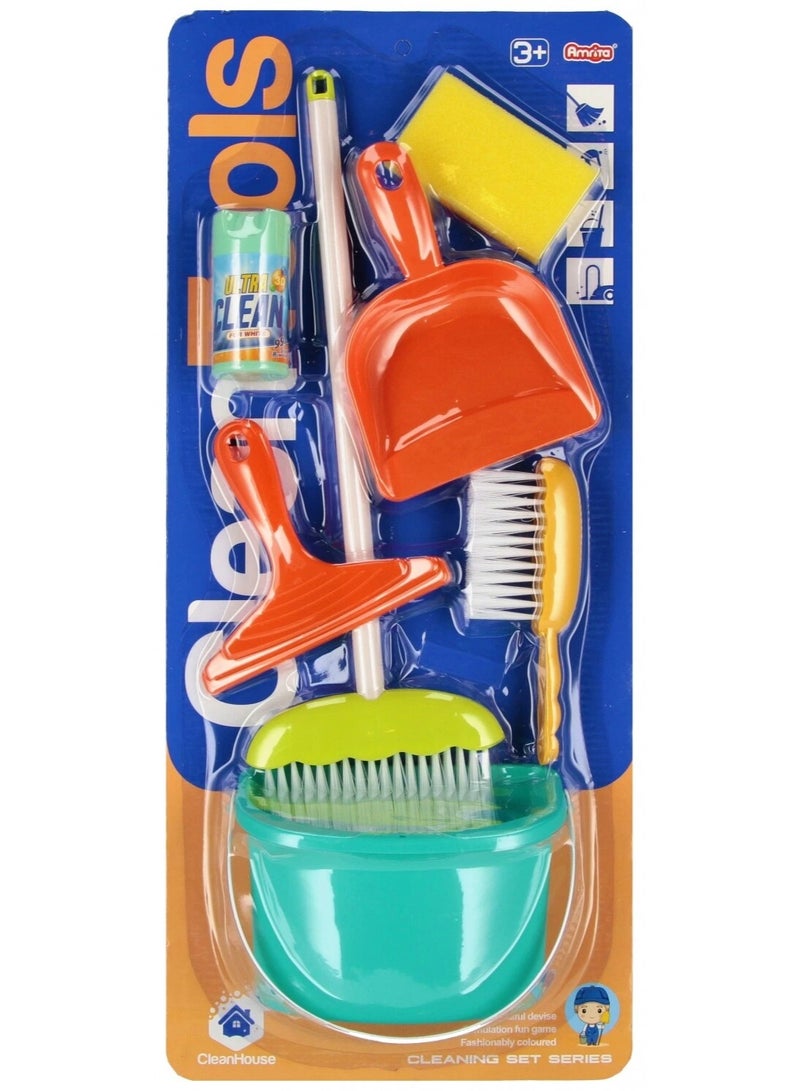 Whynot Kids Cleaning Play Set with Broom, Dustpan, Brush & Realistic Accessories – 6-Piece Educational Toy - Image 1